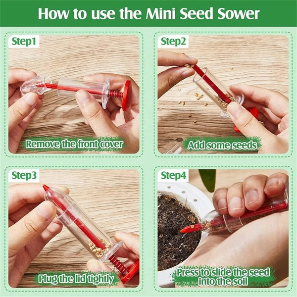 Planet Gates Green Seeder Set A Mini Sowing Seed Dispenser Manual Sower Seed Spreader Handheld Seed Planter Tool 5 Different Settings Hand Seeder with 2 Transpl