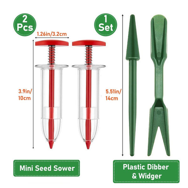 Planet Gates Green Seeder Set A Mini Sowing Seed Dispenser Manual Sower Seed Spreader Handheld Seed Planter Tool 5 Different Settings Hand Seeder with 2 Transpl