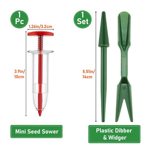 Planet Gates Green Seeder Set A Mini Sowing Seed Dispenser Manual Sower Seed Spreader Handheld Seed Planter Tool 5 Different Settings Hand Seeder with 2 Transpl