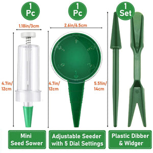 Planet Gates Green Seeder Set A Mini Sowing Seed Dispenser Manual Sower Seed Spreader Handheld Seed Planter Tool 5 Different Settings Hand Seeder with 2 Transpl