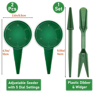 Planet Gates Green Seeder Set A Mini Sowing Seed Dispenser Manual Sower Seed Spreader Handheld Seed Planter Tool 5 Different Settings Hand Seeder with 2 Transpl