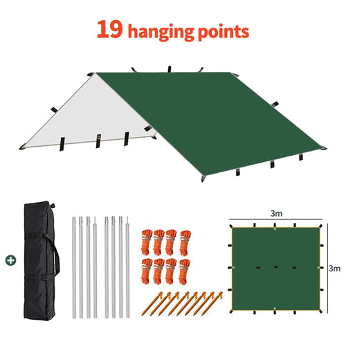 Planet Gates Green Set  3x3m 3m/5m Waterproof Tarp Tent Shade Ultralight Garden Canopy Sunshade Outdoor Camping Awning Beach Sun Shelter with Nail Wind Rope