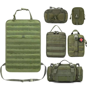 Planet Gates green set Molle Car Seat Back Organizer Tactical Seat Back Organizer with 5 Molle Pouches Universal Vehicle Panel Organizer Storage Bag