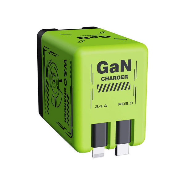 Planet Gates Green-US Plug W&O GaN Fast Charging 20W Cable Type C and Lightning Liquid Silicone Cable for iPhone 14 15 Pro Max Xiaomi Realme Redmi ﻿