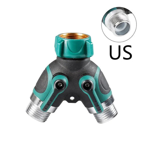 Planet Gates green US Y-Type Zinc Alloy Hose Splitter Double Way Joint One Split Two Faucet Diverter Garden Accessories Internal Thread Water-Diverter