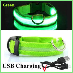 Planet Gates Green USB Charging / L Neck 41-52 CM LED Glowing Dog Collar Adjustable Flashing Rechargea Luminous Collar Night Anti-Lost Dog Light HarnessFor Small Dog Pet Products
