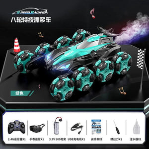 Planet Gates green-watches Eight-wheel swing arm drift stunt remote control car body feeling music spray rolling climbing off-road vehicle wireless toy