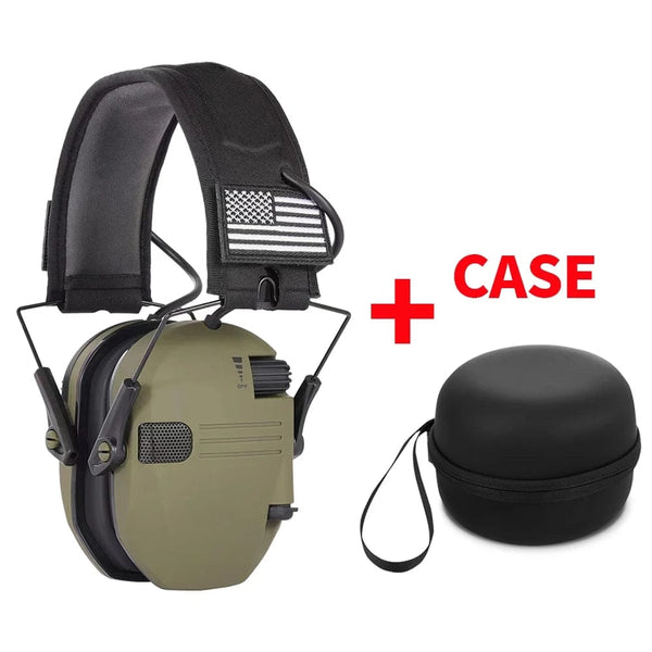 Planet Gates Green with case Shooting Hearing Protection Electronic Tactical Headset Noise Cancelling Active Hunting Earmuffs NRR23dB With Bag