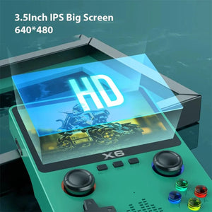 Planet Gates Green X6 3.5Inch IPS Screen Handheld Game Player Dual Joystick 11 Simulators GBA Video Game Console for Kids Gifts