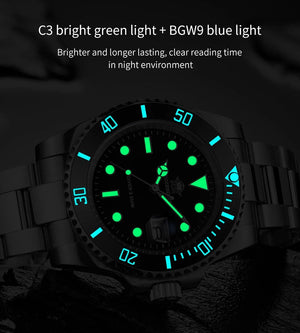 Planet Gates greenblack steel ADDIESDIVE Stainless Steel Watch Men's European and American Business Leisure Quartz Watch Waterproof Outdoor Sports Watch