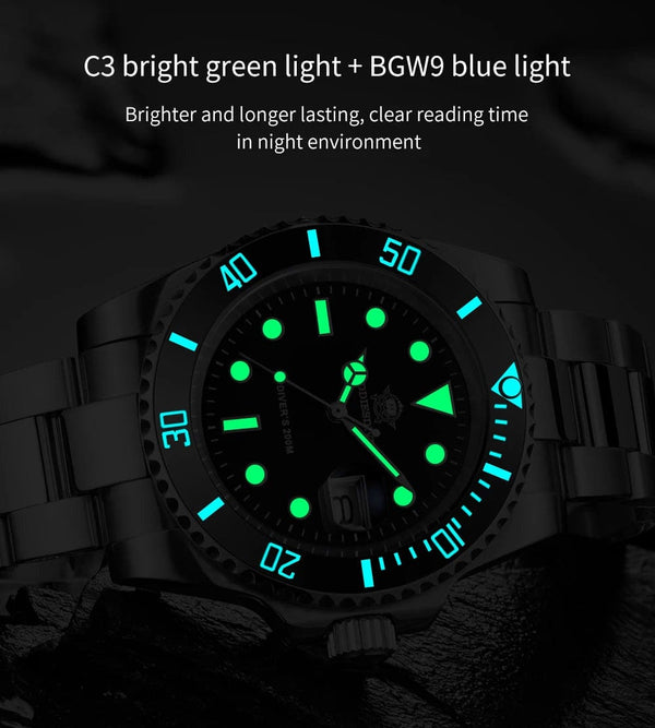 Planet Gates greenblack steel ADDIESDIVE Stainless Steel Watch Men's European and American Business Leisure Quartz Watch Waterproof Outdoor Sports Watch