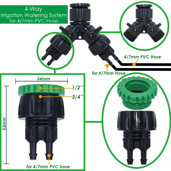 Planet Gates Greenhouse Garden 10-50M Automatic Drip Watering Irrigation Kit System 1/4'' 4/7mm Hose Brass Mist Nozzles for Lawn Pot Flower