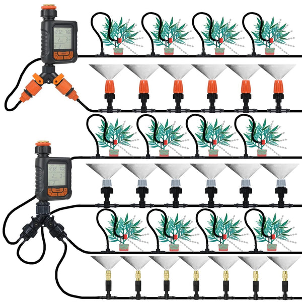 Planet Gates Greenhouse Garden 10-50M Automatic Drip Watering Irrigation Kit System 1/4'' 4/7mm Hose Brass Mist Nozzles for Lawn Pot Flower