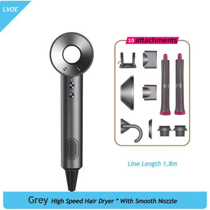 Planet Gates Grey 10 Attachment / EU High-Speed Hair Dryer High-Power Negative Ion Hairdryers For Home Hair Salons Hair Care Hot/Cold Air Blow Dryer Free Shipping
