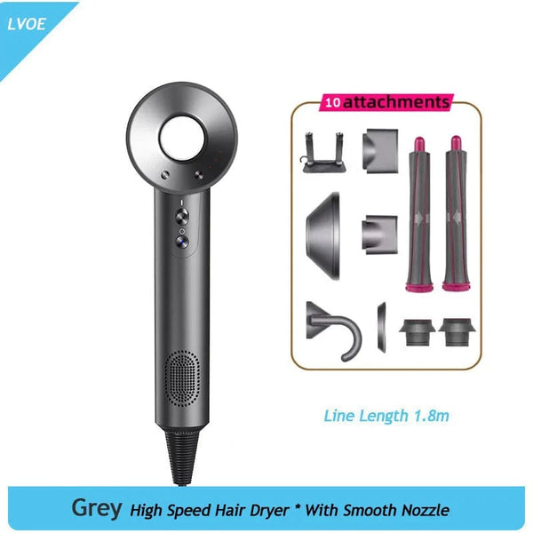 Planet Gates Grey 10 Attachment / EU High-Speed Hair Dryer High-Power Negative Ion Hairdryers For Home Hair Salons Hair Care Hot/Cold Air Blow Dryer Free Shipping