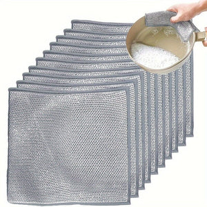 Planet Gates Grey (10 Pcs) 10 Pcs Silvery Cleaning Cloth, Dish Towel Reusable Non Stick Oil Dishcloth Pot Strong Rust Removal, Replacement Of Steel Wire Balls Rag, Multipurpose Wire Dishwashing Rags