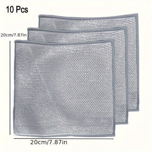 Planet Gates Grey (10 Pcs) 10 Pcs Silvery Cleaning Cloth, Dish Towel Reusable Non Stick Oil Dishcloth Pot Strong Rust Removal, Replacement Of Steel Wire Balls Rag, Multipurpose Wire Dishwashing Rags