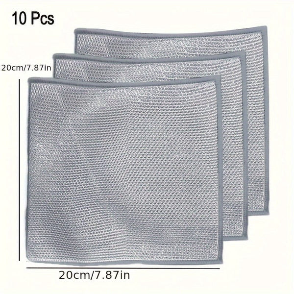 Planet Gates Grey (10 Pcs) 10 Pcs Silvery Cleaning Cloth, Dish Towel Reusable Non Stick Oil Dishcloth Pot Strong Rust Removal, Replacement Of Steel Wire Balls Rag, Multipurpose Wire Dishwashing Rags