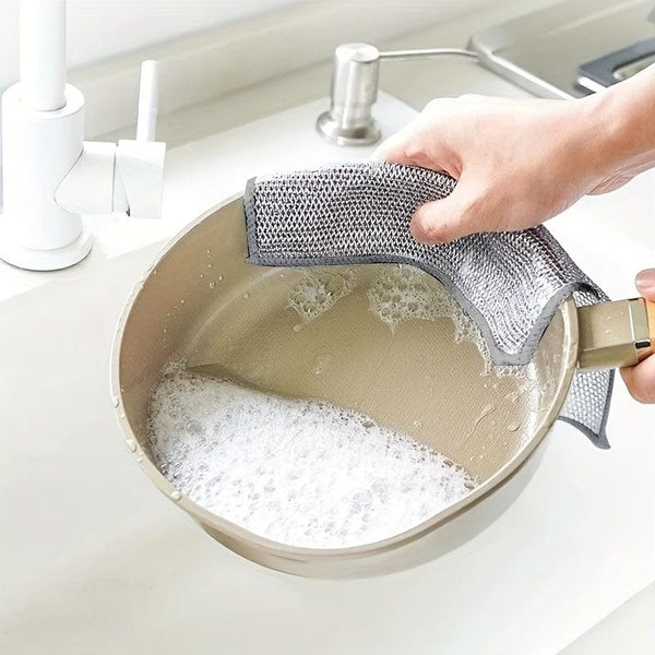 Planet Gates Grey (10 Pcs) 10 Pcs Silvery Cleaning Cloth, Dish Towel Reusable Non Stick Oil Dishcloth Pot Strong Rust Removal, Replacement Of Steel Wire Balls Rag, Multipurpose Wire Dishwashing Rags