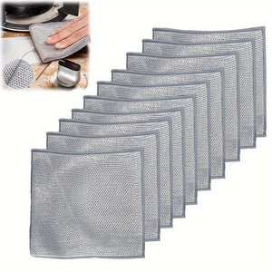 Planet Gates Grey (10 Pcs) 10 Pcs Silvery Cleaning Cloth, Dish Towel Reusable Non Stick Oil Dishcloth Pot Strong Rust Removal, Replacement Of Steel Wire Balls Rag, Multipurpose Wire Dishwashing Rags