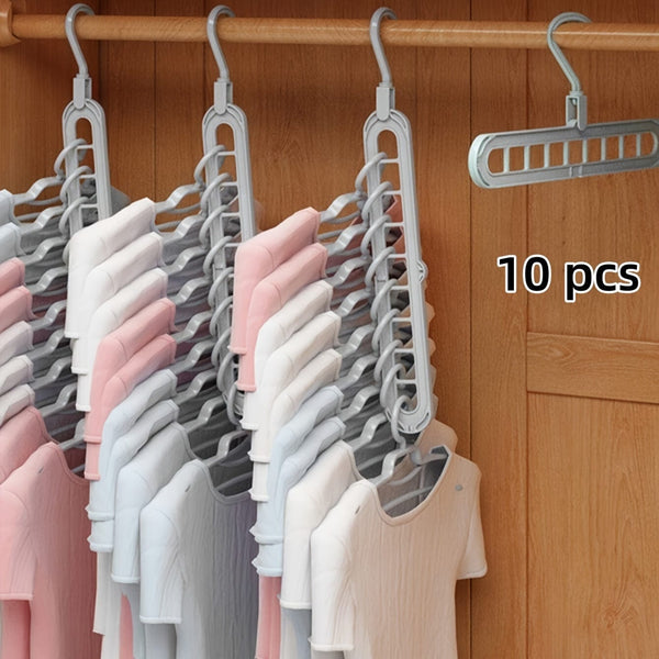 Planet Gates grey / 10pcs/Pack 3pcs Hanging 9-hole Hangers, Foldable Heavy Duty Clothes Drying Rack, Household Space Saving Organizer For Bedroom, Closet, Wardrobe, Home, Dorm