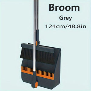 Planet Gates grey / 121.92cm 2 Piece Set Durable Household Broom and Dustpan Set with Long Handle Creative Comb Tooth Design Foldable Upright Storage for Home Office School Dorm