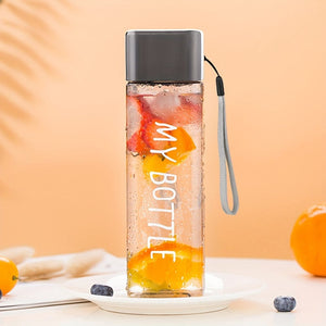 Planet Gates grey 1pc, 17oz/500ml Minimalist Square Plastic Water Cup, Leak Proof, With Lifting Rope And Lid, Portable Sports Water Bottle, Suitable For Outdoor Fitness, Sports, And Travel