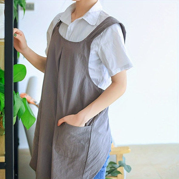 Planet Gates grey 1pc, Apron, Korean Style Simple Retro Pastoral Apron, Double Shoulder Free Lace-up Women's Apron, Household Comfort Cover Up, Kitchen Supplies