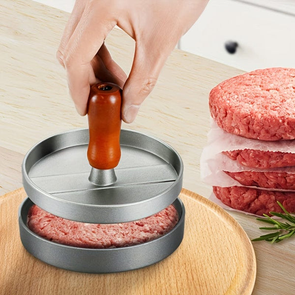 Planet Gates grey 1pc, Manual Burger Press, Non-stick Coated Wood Handle Burger Press, Heavy Hamburger Press Burger Meat Beef Grill Patty Maker Mould, Creative Kitchen Tools