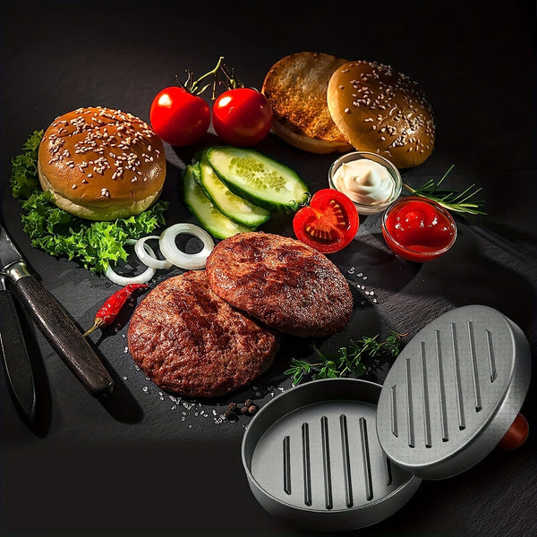 Planet Gates grey 1pc, Manual Burger Press, Non-stick Coated Wood Handle Burger Press, Heavy Hamburger Press Burger Meat Beef Grill Patty Maker Mould, Creative Kitchen Tools