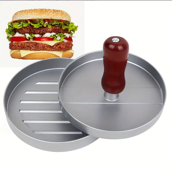 Planet Gates grey 1pc, Manual Burger Press, Non-stick Coated Wood Handle Burger Press, Heavy Hamburger Press Burger Meat Beef Grill Patty Maker Mould, Creative Kitchen Tools