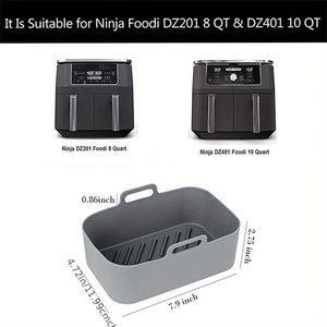 Planet Gates Grey 2pcs 1pc/2pcs Air Fryer Silicone Liners Rectangular 20.07cm X 11.99cm For Ninja Foodi Dual DZ201 8QT/DZ090 6QT, MMH Reusable Airfryer Pot Replacement Baking Tray Basket Insert, Non-stick, Easy Cleaning, Food Safe, Gray