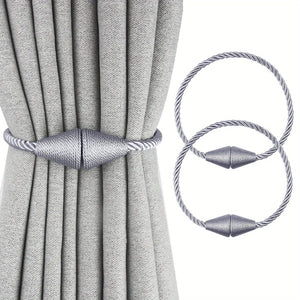 Planet Gates Grey 2pcs Modern Magnetic Curtain Tiebacks - Handmade Weave Holdbacks for Bedroom and Living Room - Easy to Use and Stylish Home Decor
