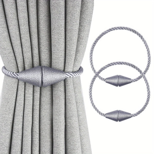 Planet Gates Grey 2pcs Modern Magnetic Curtain Tiebacks - Handmade Weave Holdbacks for Bedroom and Living Room - Easy to Use and Stylish Home Decor