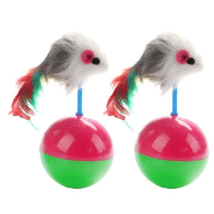 Planet Gates grey 2pcs Pet Cat Toys Durable Colorful Feather Mimi Favorite Fur Mouse Tumbler Kitten Cat Toys Play Balls for Catch Cats Supplies 2PCS
