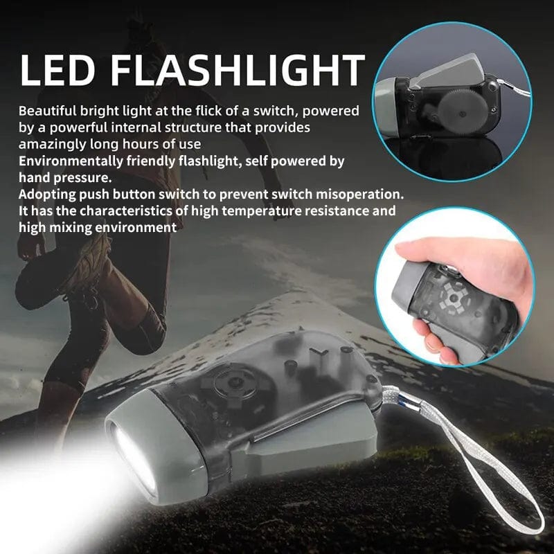 Planet Gates Grey 3 LED Hand Pressing Dynamo Crank Power Wind Up Flashlight Torch Light Hand Press Crank Camping Lamp Light for Outdoor Home