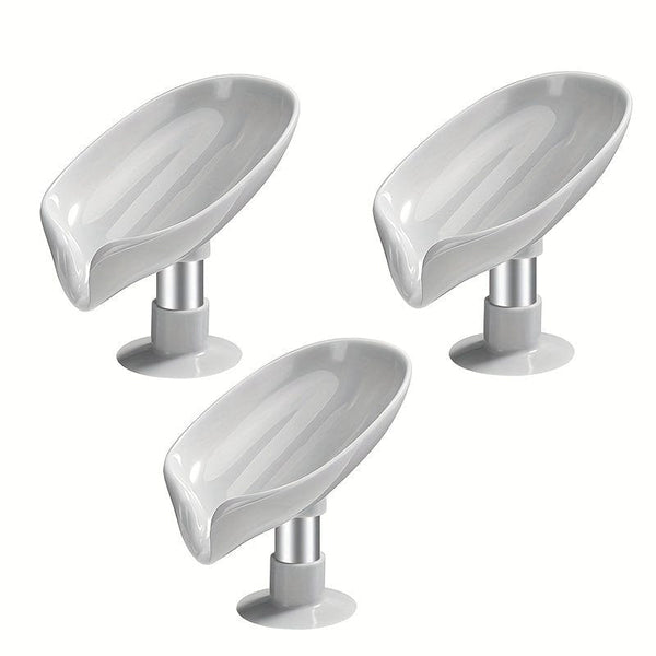 Planet Gates grey / 3pcs 1/3pcs Leaf Shaped Soap Box, Drainage Soap Holder, Suction Cup Soap Dish Tray, Soap Dish Soap Container For Bathroom Organization And Storage, Bathroom Accessories