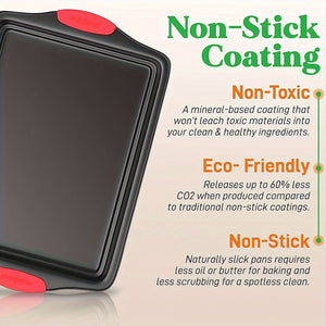 Planet Gates grey 3pcs, Oven Baking Tray, Carbon Steel Non-stick Kitchen Oven Baking Tray, Luxurious And Stylish, Non-stick Inside And Outside, Commercial-grade Restaurant Quality Metal Baking Tray, With Red Silicone Handle