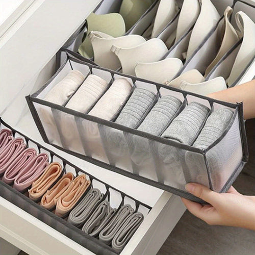Planet Gates grey 3pcs Underwear Storage Boxes, Household Compartment Fabric Clothes Organizer, Drawers Dividers Organizer, Multifunctional Wardrobe Organizer For Panties Socks Bra Storage