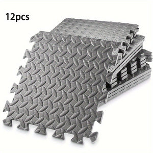 Planet Gates grey 4/12pcs Sports Protective Sports Mat EVA Leaf Pattern Floor Mat Yoga Fitness Non-slip Splicing Thickened Shock Absorption Mat, 30*30cm