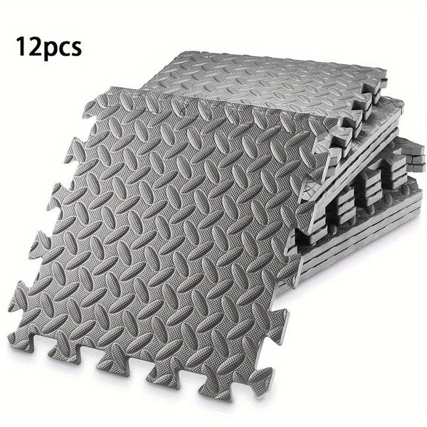 Planet Gates grey 4/12pcs Sports Protective Sports Mat EVA Leaf Pattern Floor Mat Yoga Fitness Non-slip Splicing Thickened Shock Absorption Mat, 30*30cm