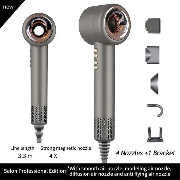 Planet Gates Grey 4 Nozzle  3.3M / KR High Speed Anion Hair Dryers Wind Speed 65m/s 1600W 110000 Rpm Professional Hair Care Quick Drye Negative Ion Hair dryer
