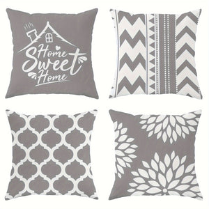 Planet Gates grey 4pcs, Floral Geometric Gray Polyester Throw Pillow Covers, Modern Abstract Neutral Pillow Covers, Decorative Cushion Covers 45×45Cm/18 "X18" For Living Room Bedroom Sofa Bed Decoration