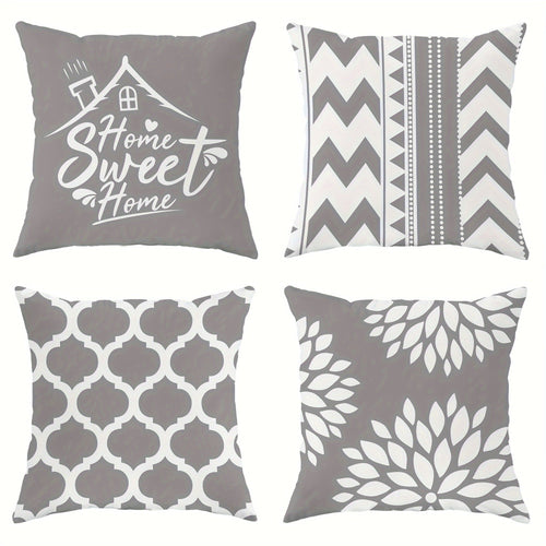 Planet Gates grey 4pcs, Floral Geometric Gray Polyester Throw Pillow Covers, Modern Abstract Neutral Pillow Covers, Decorative Cushion Covers 45×45Cm/18 "X18" For Living Room Bedroom Sofa Bed Decoration