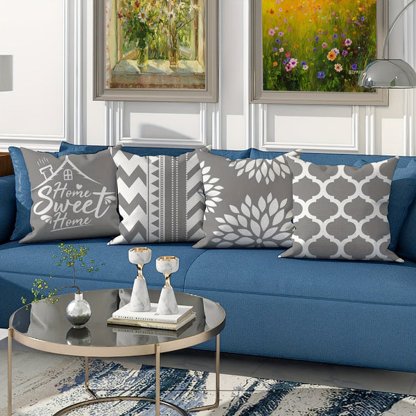 Planet Gates grey 4pcs, Floral Geometric Gray Polyester Throw Pillow Covers, Modern Abstract Neutral Pillow Covers, Decorative Cushion Covers 45×45Cm/18 "X18" For Living Room Bedroom Sofa Bed Decoration