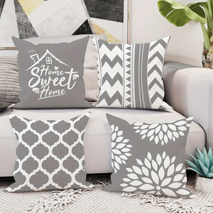 Planet Gates grey 4pcs, Floral Geometric Gray Polyester Throw Pillow Covers, Modern Abstract Neutral Pillow Covers, Decorative Cushion Covers 45×45Cm/18 "X18" For Living Room Bedroom Sofa Bed Decoration