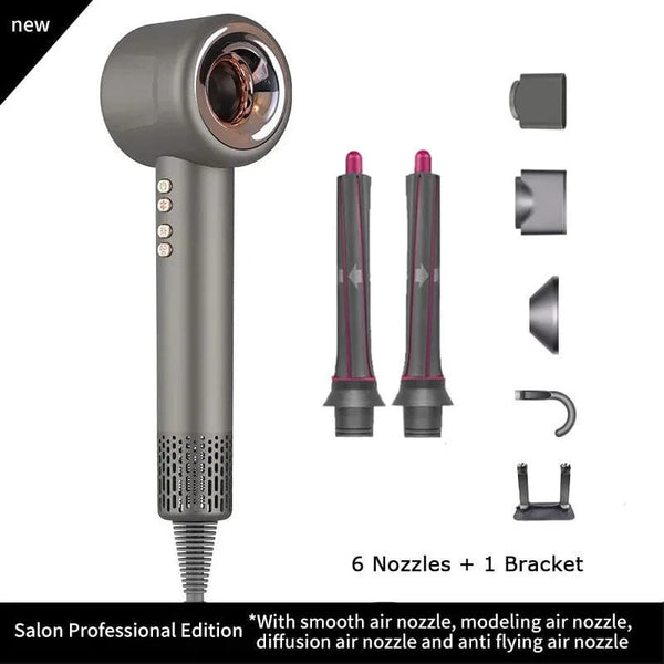 Planet Gates Grey 6 Nozzle  3.3M / KR High Speed Anion Hair Dryers Wind Speed 65m/s 1600W 110000 Rpm Professional Hair Care Quick Drye Negative Ion Hair dryer