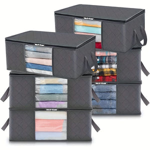 Planet Gates Grey-6Pack 6pcs Zippered Portable Storage Bins With Sturdy Handles＆visible Window, Durable Foldable Storage Boxes  Halloween Decorations, Clothes, Kids Toys, Towels, Books, Quilts, Space Saving Organizer Of Closet, Laundry, Home, Dorm