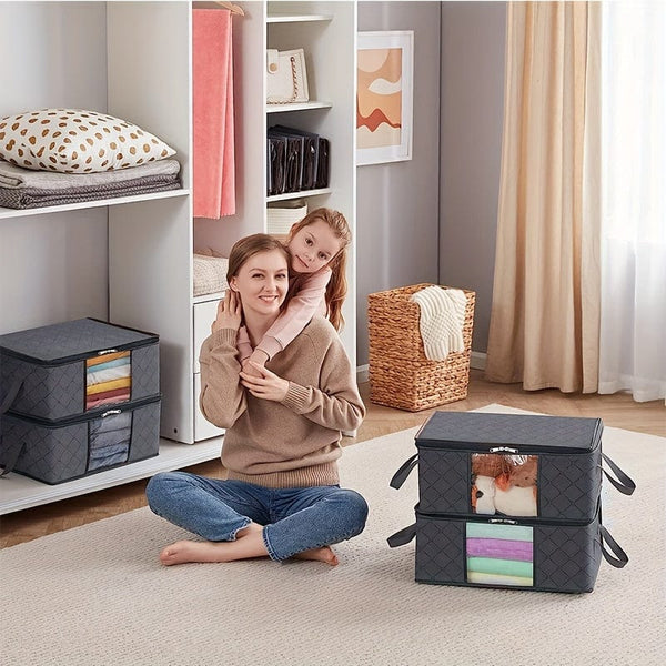 Planet Gates Grey-6Pack 6pcs Zippered Portable Storage Bins With Sturdy Handles＆visible Window, Durable Foldable Storage Boxes  Halloween Decorations, Clothes, Kids Toys, Towels, Books, Quilts, Space Saving Organizer Of Closet, Laundry, Home, Dorm