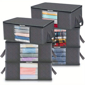 Planet Gates Grey-6Pack 6pcs Zippered Portable Storage Bins With Sturdy Handles＆visible Window, Durable Foldable Storage Boxes  Halloween Decorations, Clothes, Kids Toys, Towels, Books, Quilts, Space Saving Organizer Of Closet, Laundry, Home, Dorm